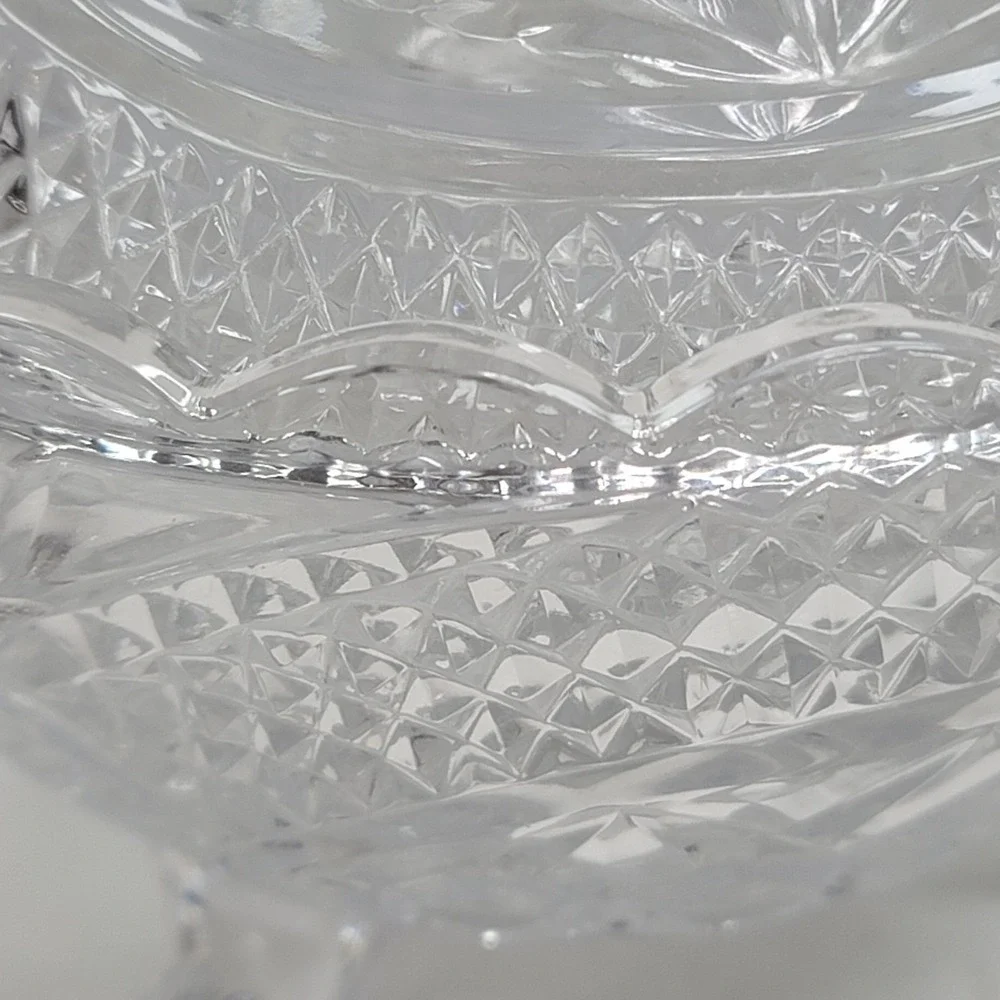 Vintage Pressed Glass Footed Candy Dish with Lid Frosted Rose Diamond Cut Clear